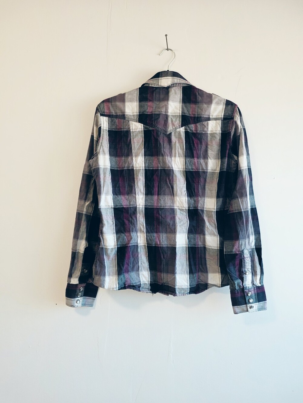 Panhandle Slim Women's Purple Black Plaid Western Pearl Snap Shirt Size M - Picture 4 of 5